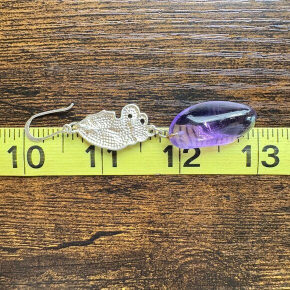 Sterling Silver 925 Amethyst Nugget Victorian Lady Dangle Earrings 3" Length - Picture 14 of 15